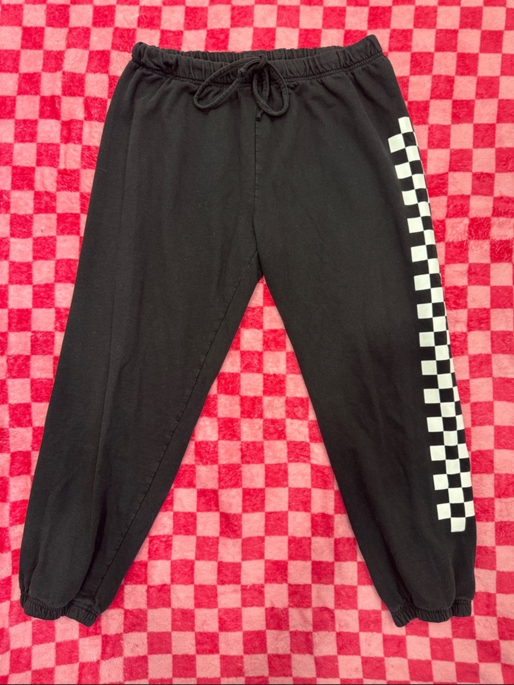Sub_Urban Riot Black Joggers with White Checker Stripe